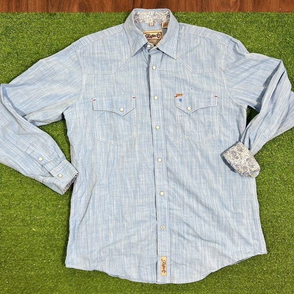 rafter c pearl snap shirt MED. baby Blue Rodeo Western Button Up EUC - Picture 1 of 7